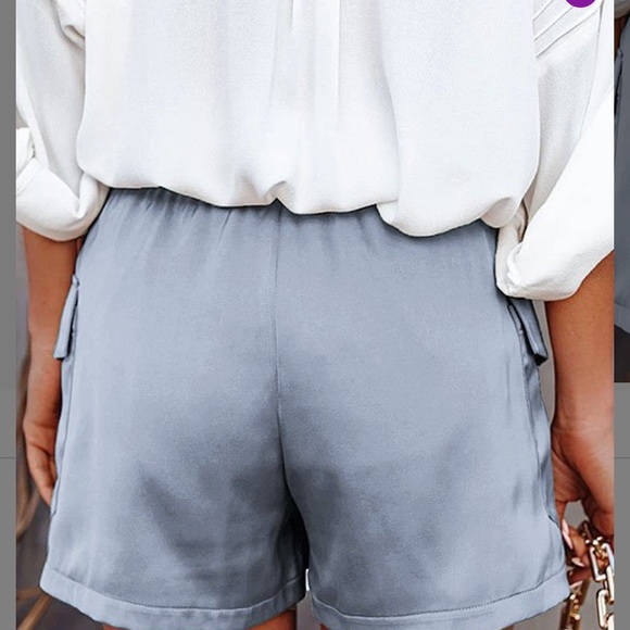 Ice Blue Satin Cargo Shorts - Picture 2 of 5
